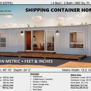 Build Plan#80 Keppel: 2/40 Foot Shipping Container Home 80 Keppel 4 Bedroom 2 Bath | Concept Plans | Blueprints feet & Inches/Metric Size