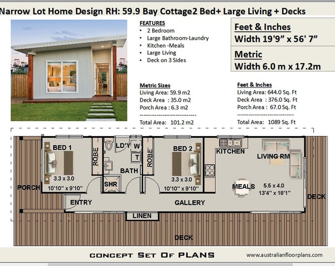 59.9-1000 sq foot house plans Small 2 Bedroom Cottage House plans - | 645 sq feet or 59.9 m2 PDF NOW! Electronic Bid Set