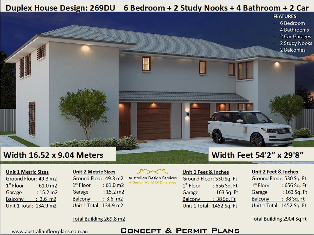 6 Bedrooms Duplex House Plan 269.8 M2 or 2904 Sq Foot Best Selling House Plans for Sale Etsy