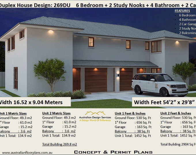 6 Bedrooms duplex house plan | 269.8 m2  or 2904 Sq Foot |  Best Selling House Plans For Sale