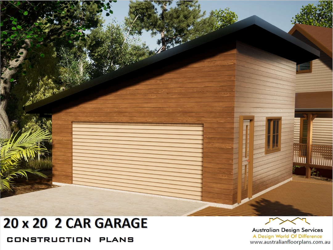 Detached 20'x20' Two Car Garage Architectural Plans Blueprint Digital