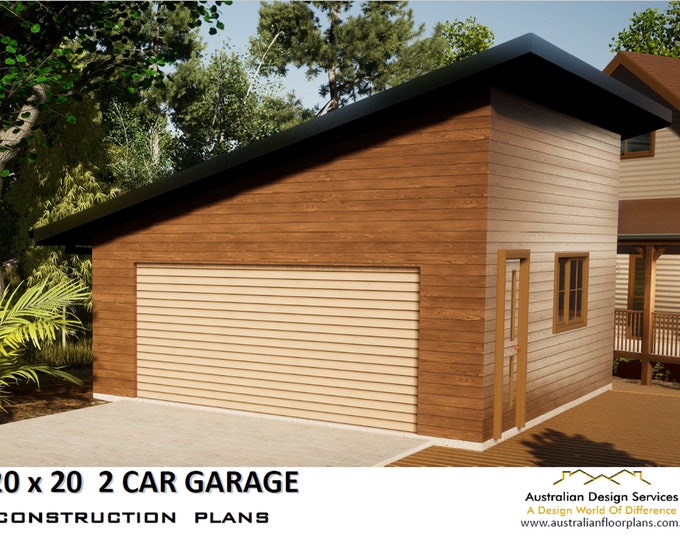 Detached 20'x20' Two Car Garage | Architectural Plans - Blueprint Digital PDF | - Hurry- Last Sets - Design 36 Skillion