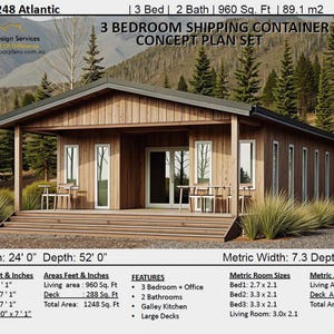 Bouwtekening #1248 Atlantic RH | Huisplannen voor zeecontainers | Bestverkopende containerwoning met 3 slaapkamers