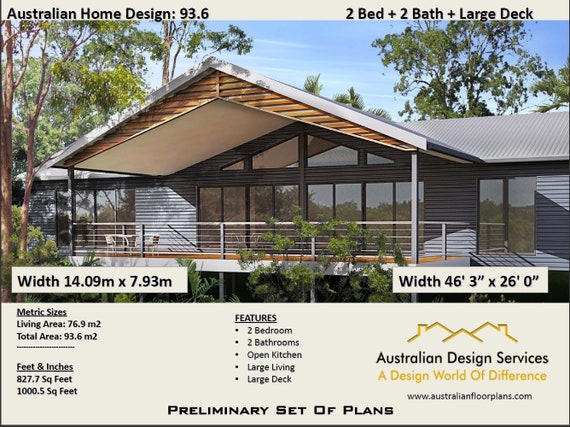 93 6 M Or 1000 Sq Foot Australian 2 Bed 2 Bath Home Plans For Sale On Stumps And Timber Floor Steep Slope House Design