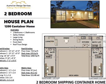 Build Plan#1200 Combination: Shipping Container Home with Combination Roof house plans | House Plans Container home | 2 Bed Container Home