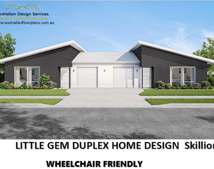 Modern Skillion Roof Duplex House Plan: Wheelchair-Friendly, 2x2 Bedrooms, Spacious Bathrooms, Ideal for Small Lots
