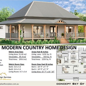 COUNTRY HOME - Small and Tiny Home Design 114.2 m2/ 1231Sq. Feet - Country 2 Bed House Plans Building Plans - modern farmhouse