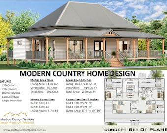 COUNTRY HOME - Small and Tiny Home Design 114.2 m2/ 1231Sq. Feet - Country 2 Bed House Plans Building Plans - modern farmhouse