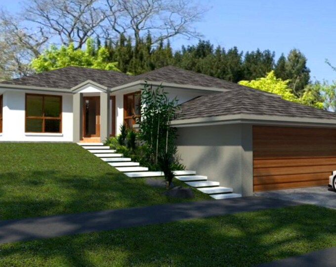 218m2 | 4 Bedrooms | Home Plan 4 bed | 4 bedroom  plus double garage home plans | Modern 4 bed Home for sloping land | 4 bed house plans