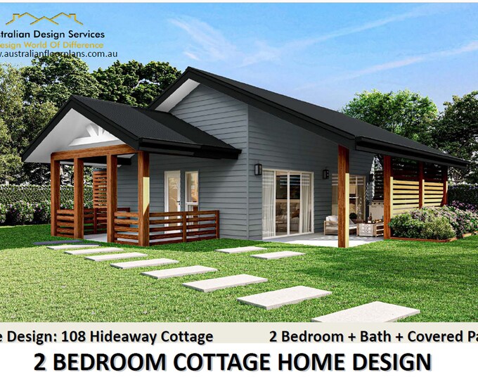 2 BEDROOM GRANNY FLAT - Small and Tiny Home Design 59.9m2/ 644 Sq. Feet  - Country 2 Bed House Plans For Sale Under 700 Sq Feet