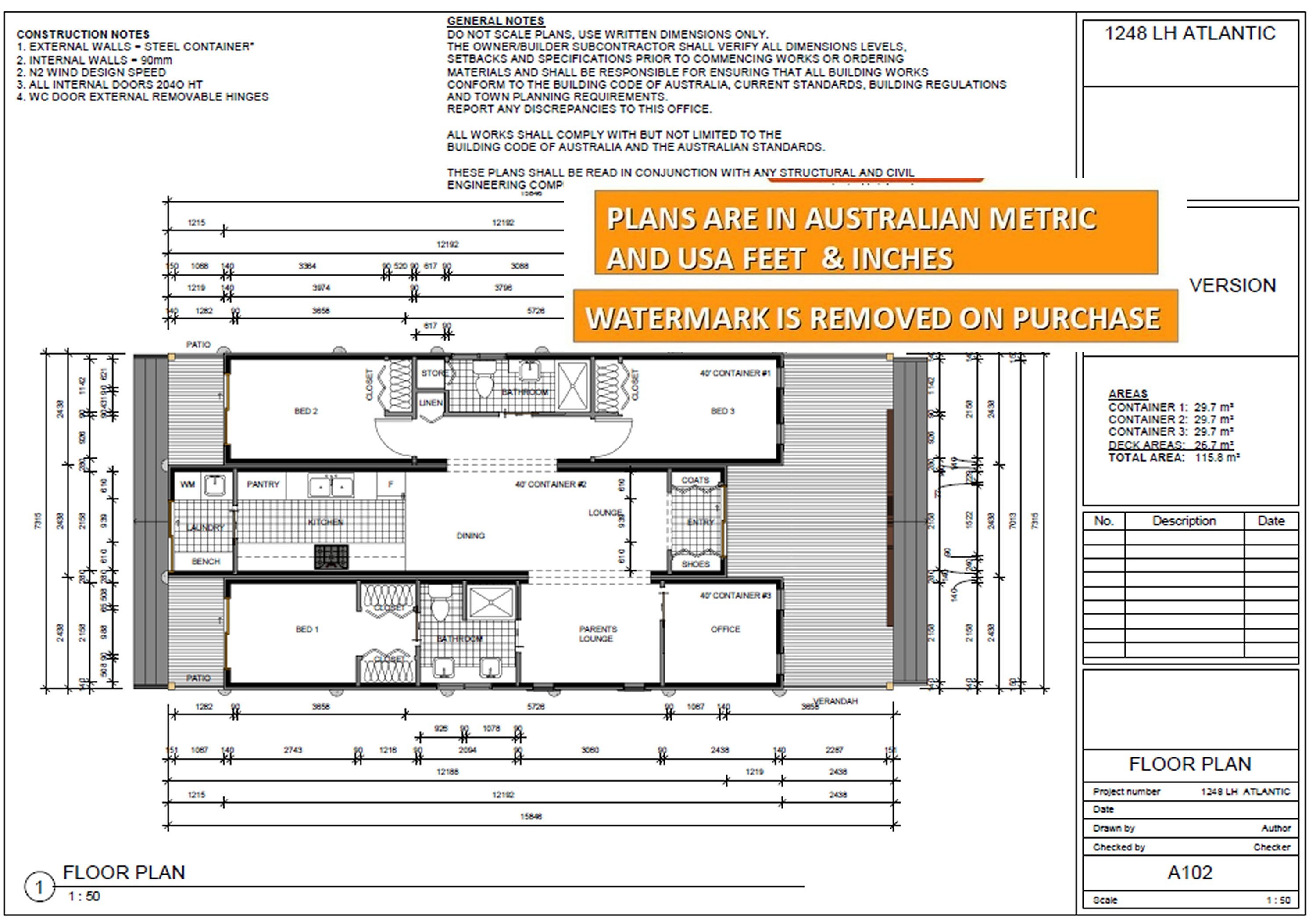 Build Plan#1248 Atlantic: SHIPPING CONTAINER HOME House Plans 1000 Sq ...