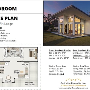 Skillion Roof House Plans – 2-Bedroom Country Home Design (62sq meters / 670 Sq Ft) | Compact Small & Tiny House Plans – RH Version for Sale