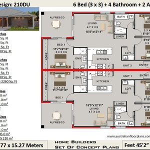 6 Bedroom 4 Bathroom  Duplex House Plan | 210 m2 - 2260 Sq Foot | Duplex Plans | Duplex Floor Plans | Cheap Duplex Concept House Plan Sale