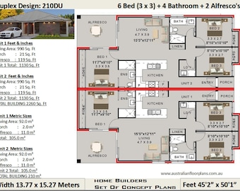 6 Bedroom 4 Bathroom  Duplex House Plan | 210 m2 - 2260 Sq Foot | Duplex Plans | Duplex Floor Plans | Cheap Duplex Concept House Plan Sale