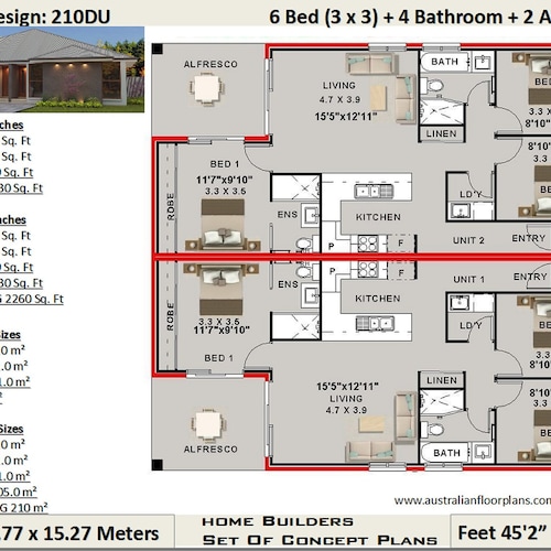 Aubergine zege muur 6 Bedroom 4 Bathroom Duplex House Plan 210 M2 2260 Sq Foot - Etsy