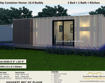 20 Foot Shipping Container Home | Concept House Plans | Blueprints USA  feet & Inches - Australian Metric Sizes- Hurry- Last Sets