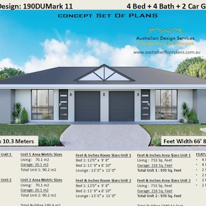 Duplex Design: 190DUMark 11  -  180.4 m2 / 1940 Sq. Feet 4 Bedroom/Bath Room Modern Duplex House Plans-Concept Building Plans Sale