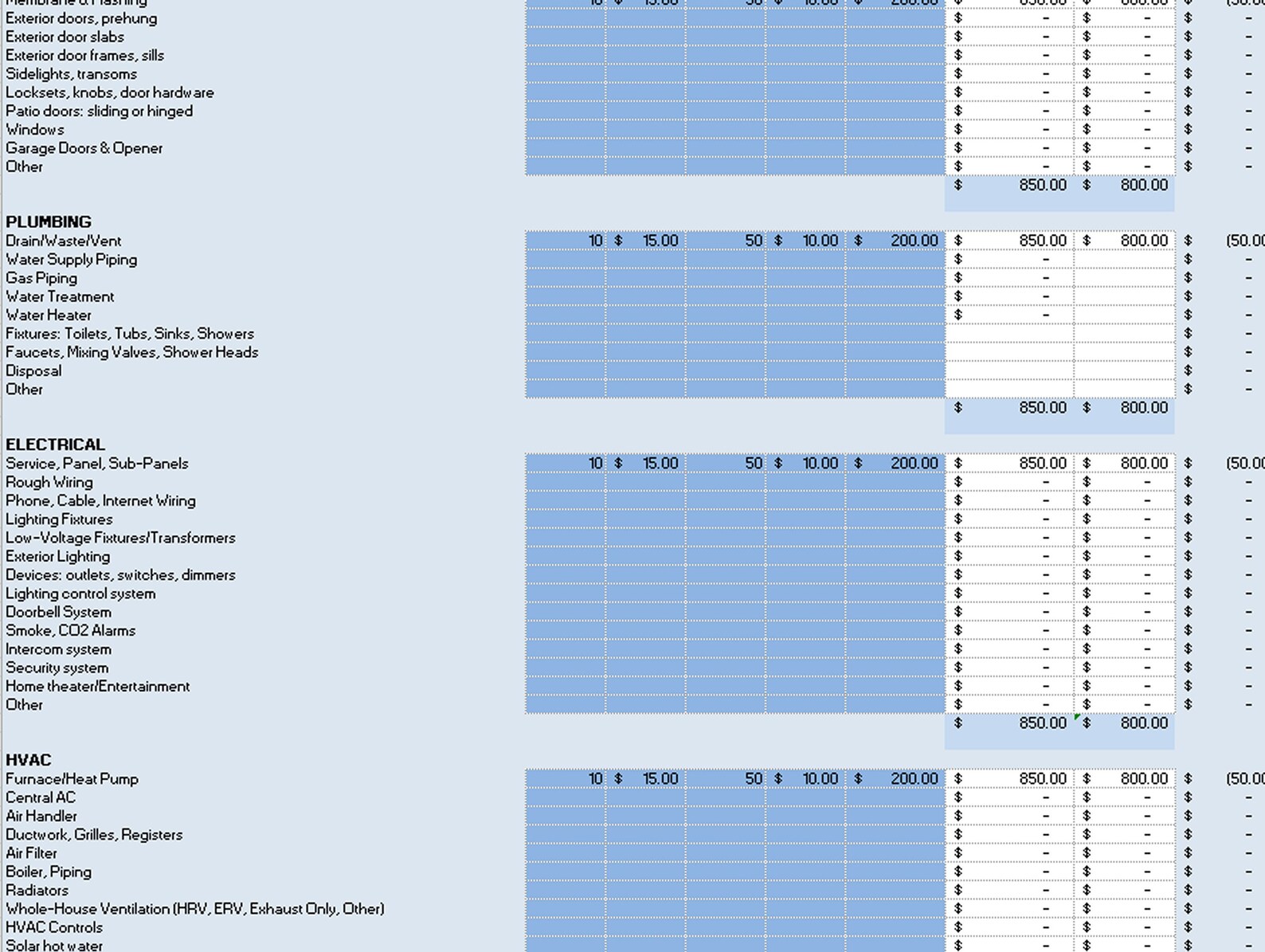 EXCEL- CONSTRUCTION BUDGET Template Cost Breakdown - Ideal for New Home ...