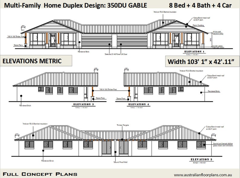 Multi Family Duplex House Plans/ 8 Bedroom Home/ modern duplex Multi Family Duplex dual duplex design Concept House Plans For Sale image 6