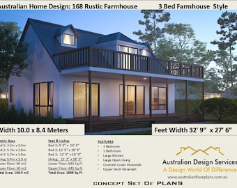 3 Bedroom Rustic Farmhouse 120 m2  or 1290 sq foot living Area | Small & Tiny  House Plan - Concept House Plans Sale