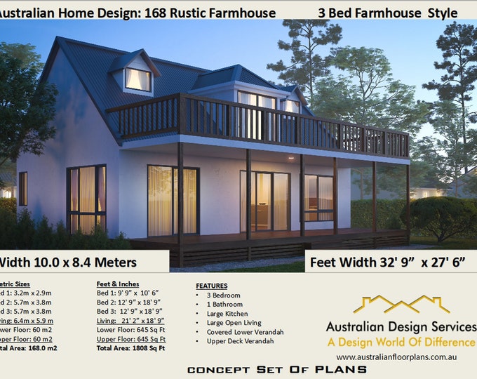 3 Bedroom Rustic Farmhouse 120 m2  or 1290 sq foot living Area | Small & Tiny  House Plan - Concept House Plans Sale