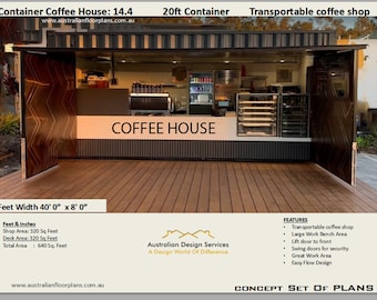 Shipping Container Coffee house plans | Transportable Container  Coffee Shop | Container Concept Plans