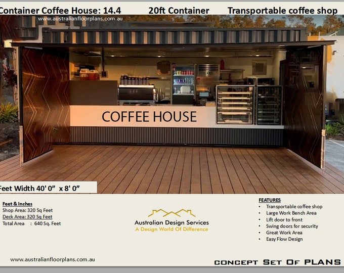 Shipping Container Coffee house plans | Transportable Container  Coffee Shop | Container Concept Plans