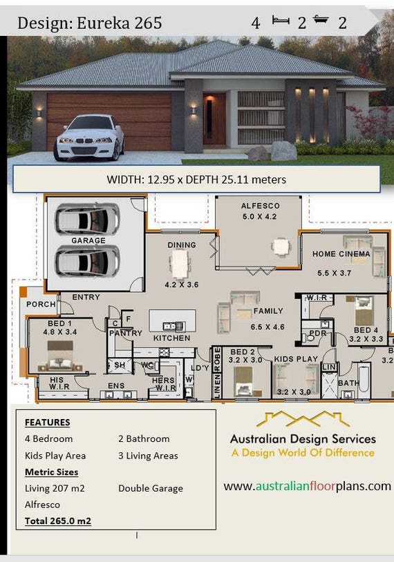 267 5 M2 4 Bedroom Concept House Plans Eureka Design For Etsy