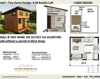 Affordable Tiny House Plans 105 sq ft Cabin/Bunkie with loft Building Plan-no permit small house