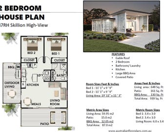 Modern Skillion Tiny Home – 2 Bedroom | Combined Bathroom & Laundry | Kitchen | BBQ Area | Covered Patio – 59.9 sq meters / 644 Sq Ft