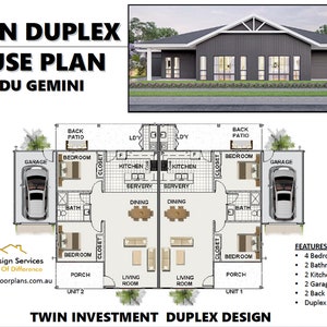 45&#39; x 80&#39; (14.0 x 25.0 Meters) Modern Duplex Architectural Plans Custom 2 Family House Plan | multi-family design