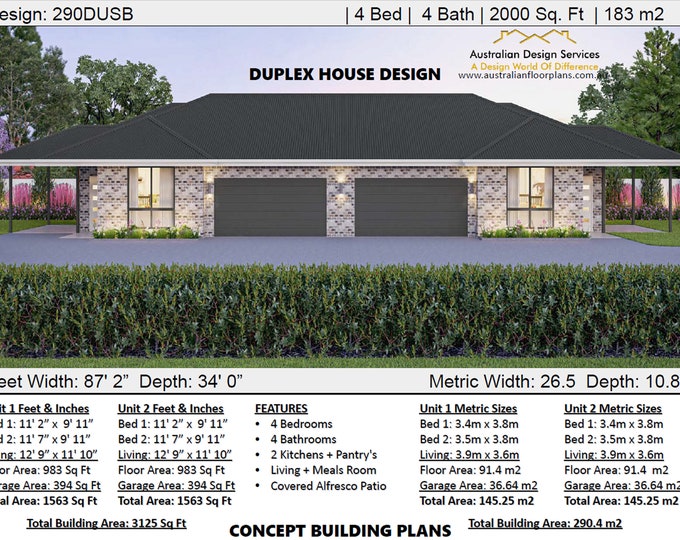 Duplex Design House Plans  | 4 Bed duplex design | modern duplex | 2 Family House Plans Concept Building Plans For Sale