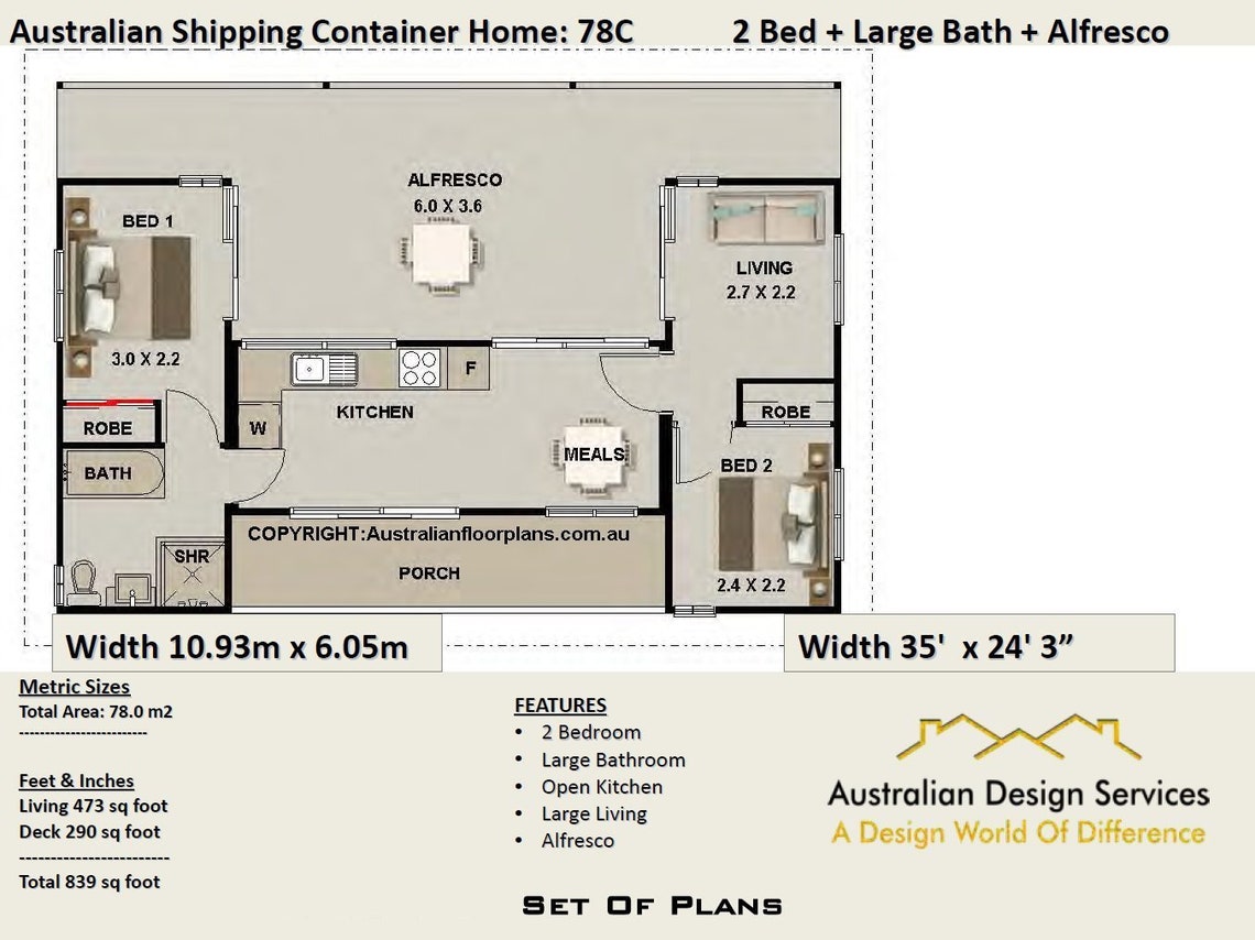 Shipping Container Concept Blueprint Plans for Sale - Combined Floor ...