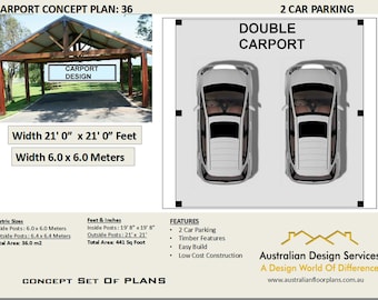 2 CAR CARPORT PLANS - Easy Build Concept popular craftsman design  House Plans For Sale