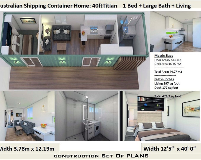 Cad (DWG) Version: 40 Foot Shipping Container Home | Full Building Plans | Building Plans USA feet & Inches-Metric Sizes