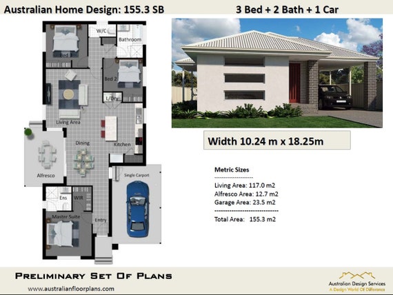 155 3 M2 3 Bedroom Single Carport Concept House Plans For Sale