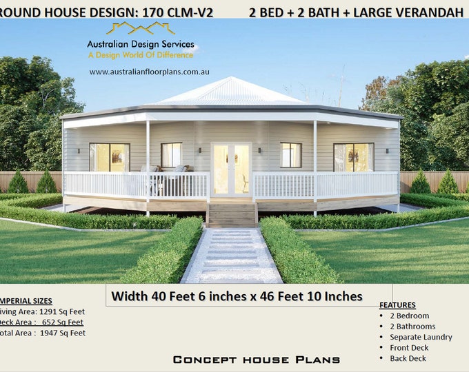 ROUND HOUSE DESIGN: 170 clm-V2 -round home house plans - Living 1291 Sq Feet | 2 Bedroom | 2 bed granny flat | small home design