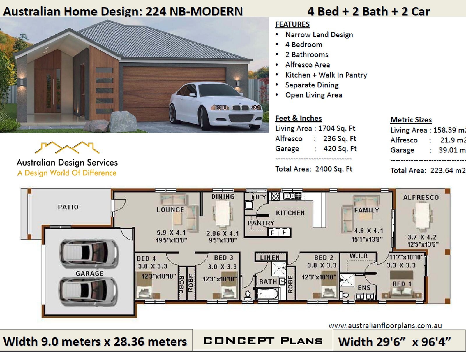 4 Bedroom Modern House Plans 2400 Sq Foot Or 223m2 4 Etsy Canada