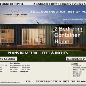 40 Foot 2 Bedroom Shipping Container Home Keppel Construction House Plans Blueprints USA feet & Inches Australian Metric Sizes Sale image 2