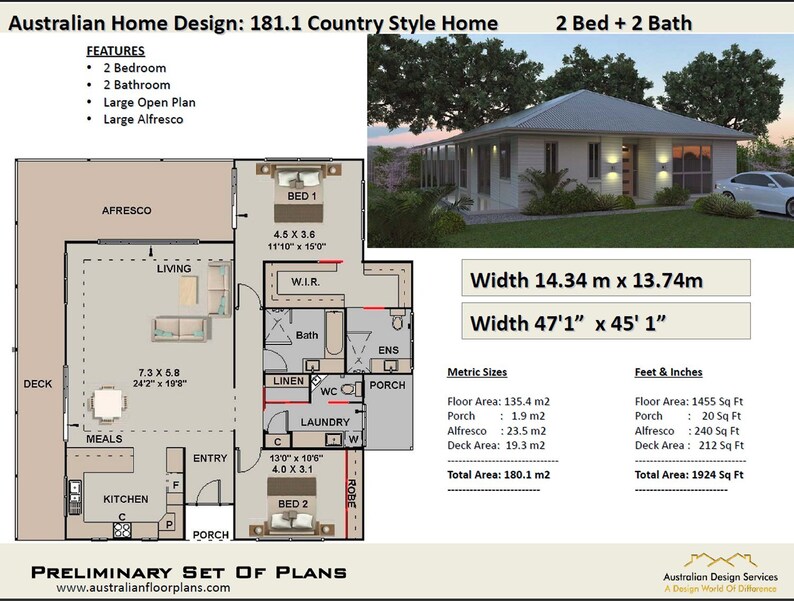 2 Bedroom House Plans Australia 180m2 1924 Sq.ft - Etsy