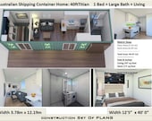Construction Plan#40 Titian: 40 Foot Shipping Container Home | Architectural /Construction House Plans | Blueprints feet & Inches/Metric