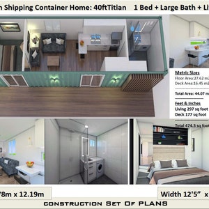 Construction Plan#40 Titian: 40 Foot Shipping Container Home | Architectural /Construction House Plans | Blueprints feet & Inches/Metric