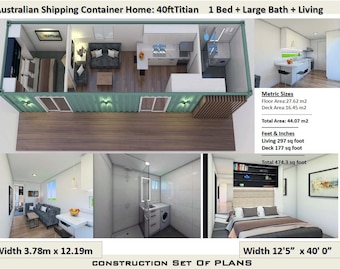40 Foot Shipping Container Home | Architectural Building Construction House Plans | Blueprints USA feet & Inches - Australian Metric Sizes