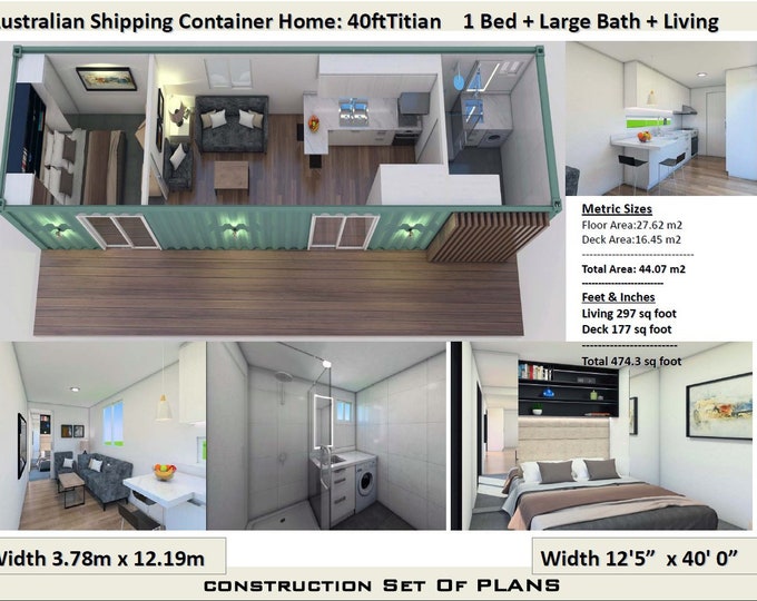 40 Foot Shipping Container Home | Architectural Building Construction House Plans | Blueprints USA feet & Inches - Australian Metric Sizes