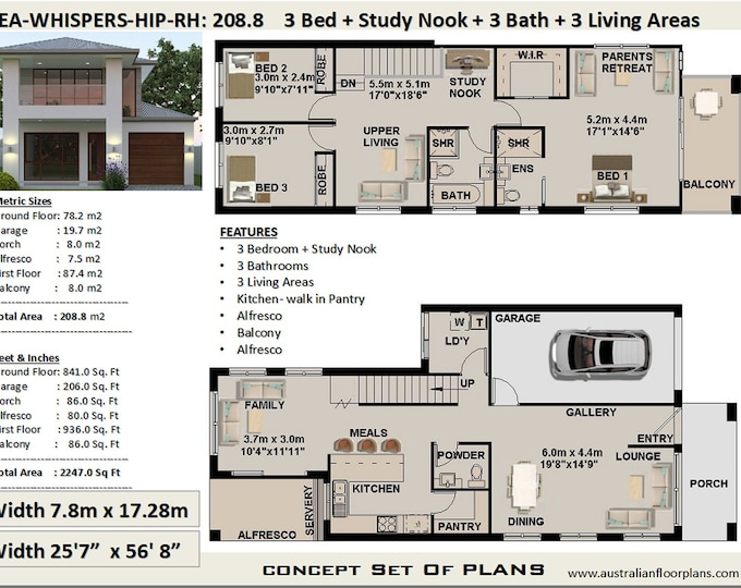 Duplex-Townhouse house plan |house design | 208 m2 | 2247 sq. feet | two story floor plans | modern duplex house plan two-family home