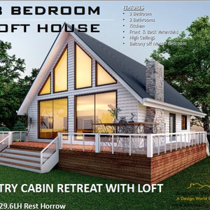 LANDHAUS RÜCKZUG - architektonische Konzept Haus Pläne | Moderne Cabin w / Loft preiswerte Cottage-Plan Metrisch / Fuß und Zoll