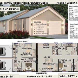 1833 Sq Foot or 170 m2 | Narrow Land 4 Bedrooms duplex design | 3 x 1 bedroom duplex plans | 4 bedroom duplex | modern 4 bed duplex plans