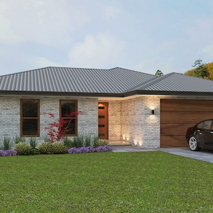 Modern concept huisplan: 3 slaapkamers + 2 badkamers / huisplan met 3 slaapkamers / plattegrond gezinswoning / blauwdruk woningbouw