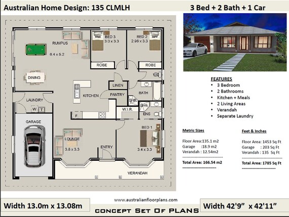 Country Style 3 Bedroom Plans 166m2 1785 Sq Ft 3 Bedroom House Plans Australia 3 Bed House Plans Modern 3 Bed Concept House Plans