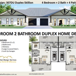 2 FAMILY DUPLEX-4 Bed 2 bath- Modern Gable Design | duplex house plans | duplex House Plans for Sale - Best Seller!